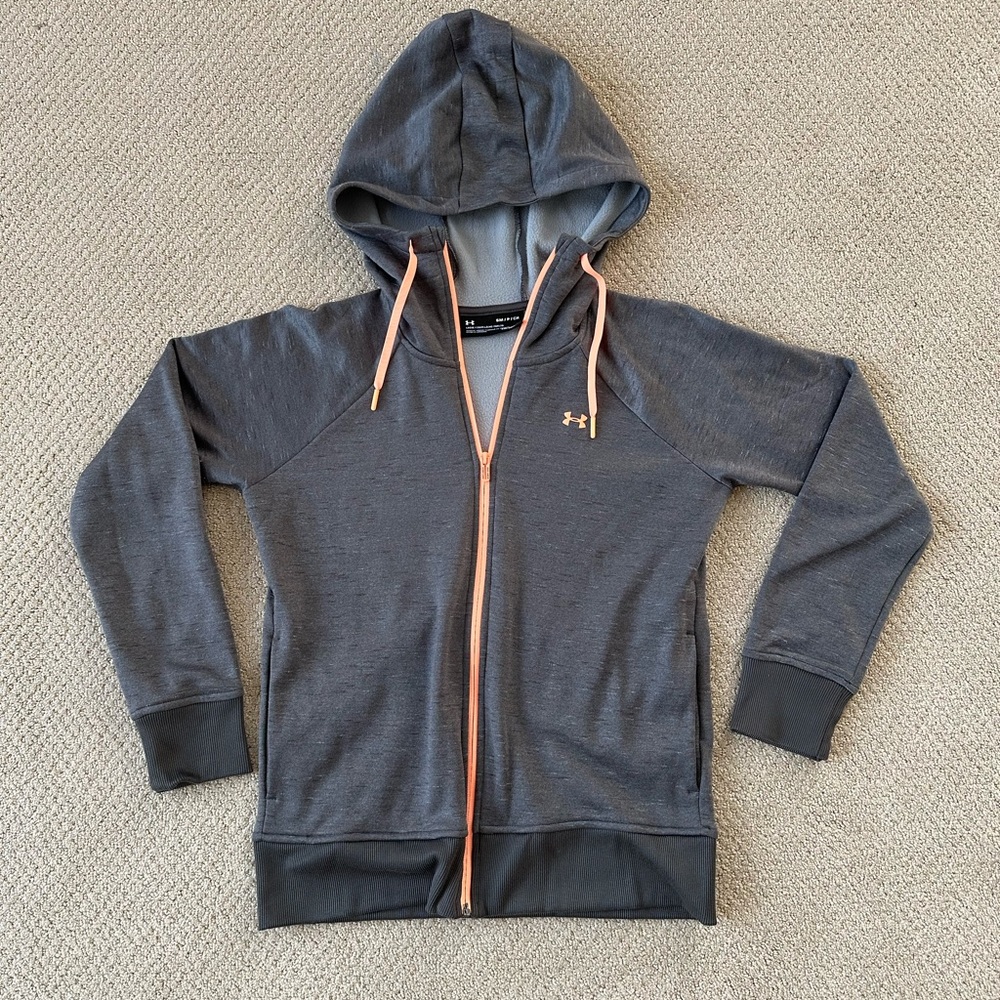 Under Armour speckled gray hooded zip up jacket. SZ S